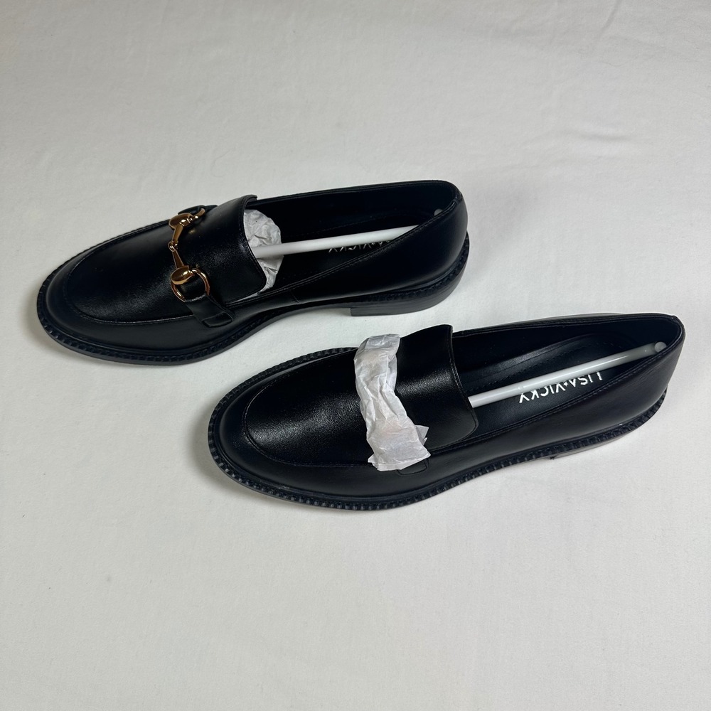 Lisa Vicky Zany-V Black Sheep Nappa‎ Loafers Gold Hardware Women's Size 5M NIB - Picture 5 of 13